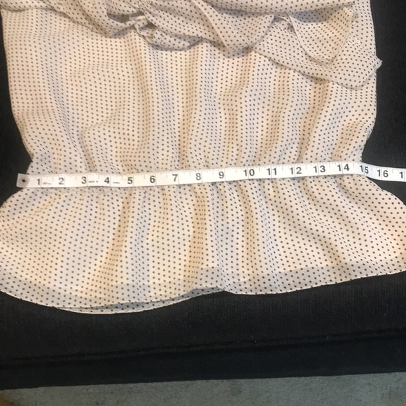 Max Studio Cream with Black Dots Tie Neckline Blouse Elastic Waist-Size L - Picture 9 of 9